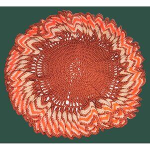 HUGE Vintage Handmade Crochet Doily Table Cover 21" Round Mod Kitsch